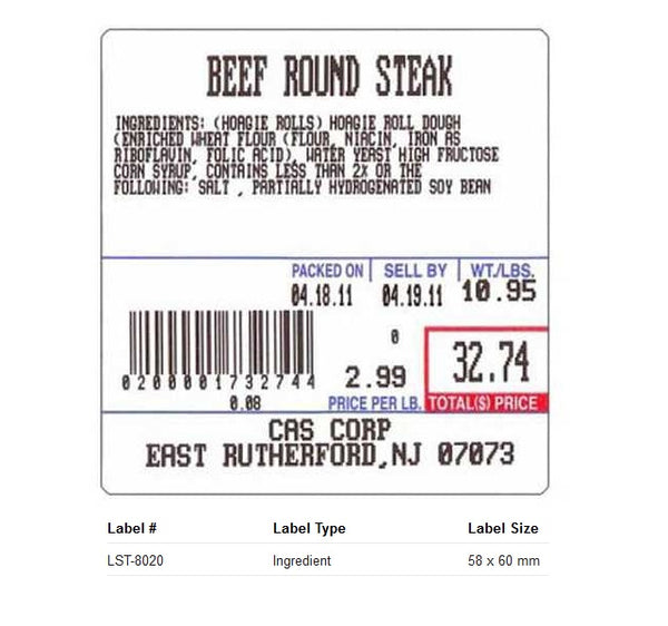 LST - 8020 - UPC with Ingredients (58x60 MM) Lot 50 Cases
